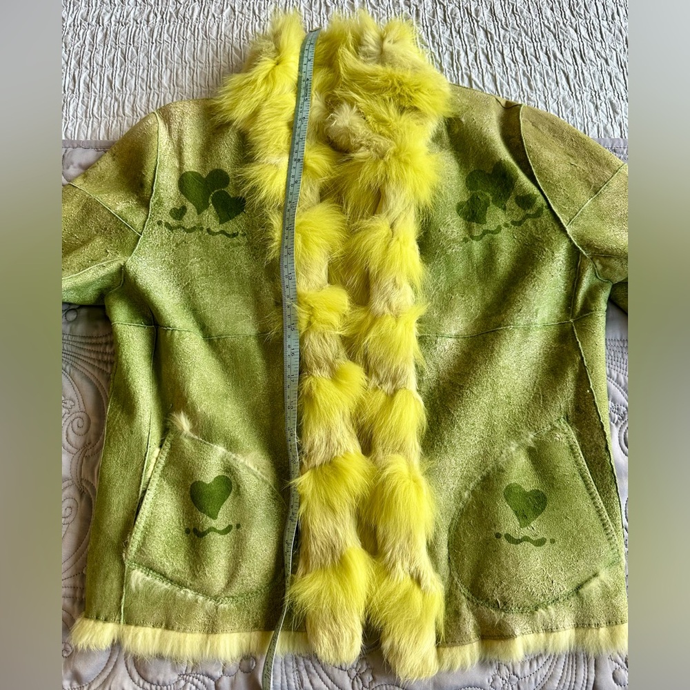 Fur & Leather Lime Green Reversible Coat. - Picture 10 of 10